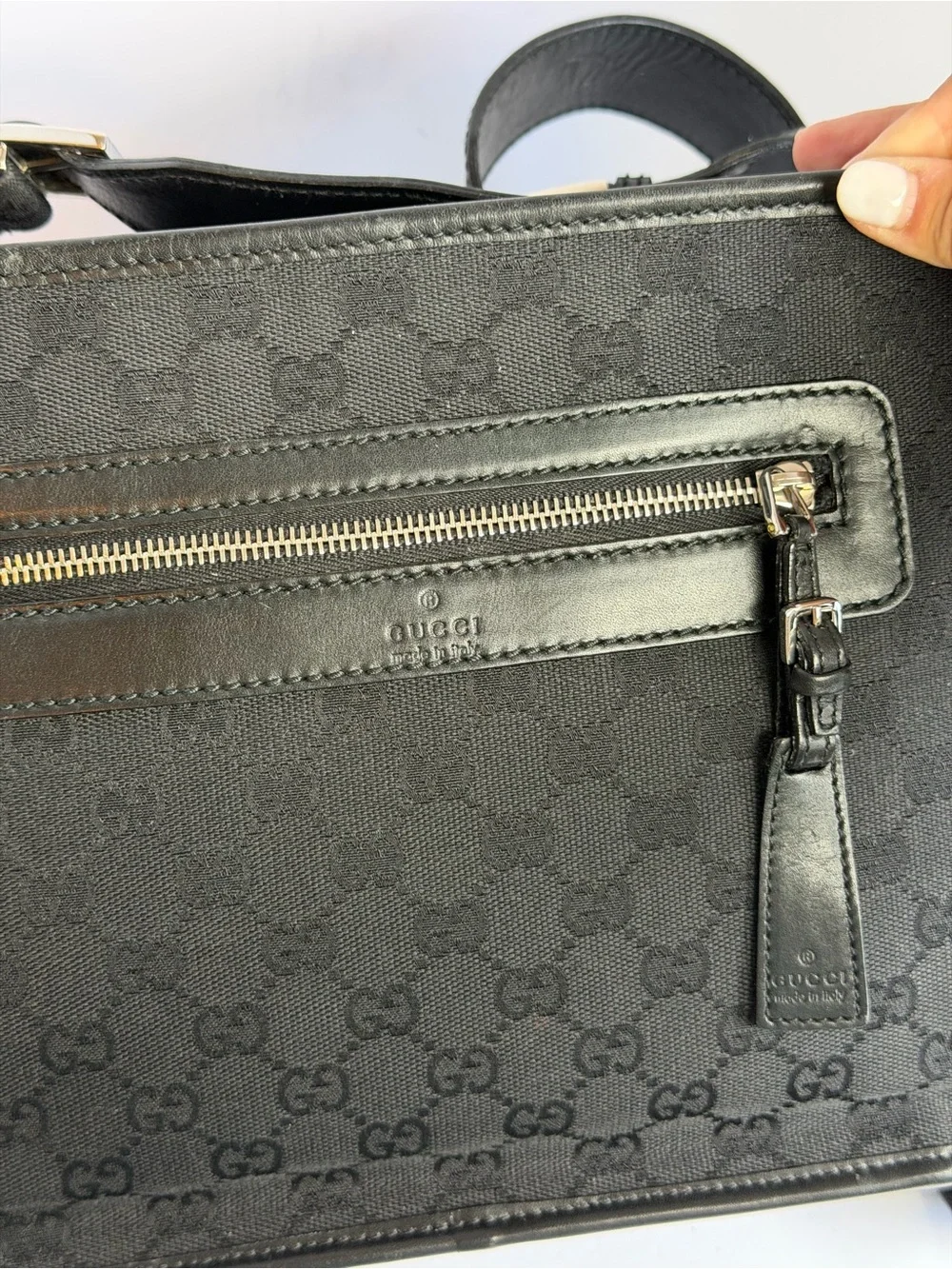 Gucci GG Monogram Canvas/Leather Black Crossbody Shoulder Messenger Bag